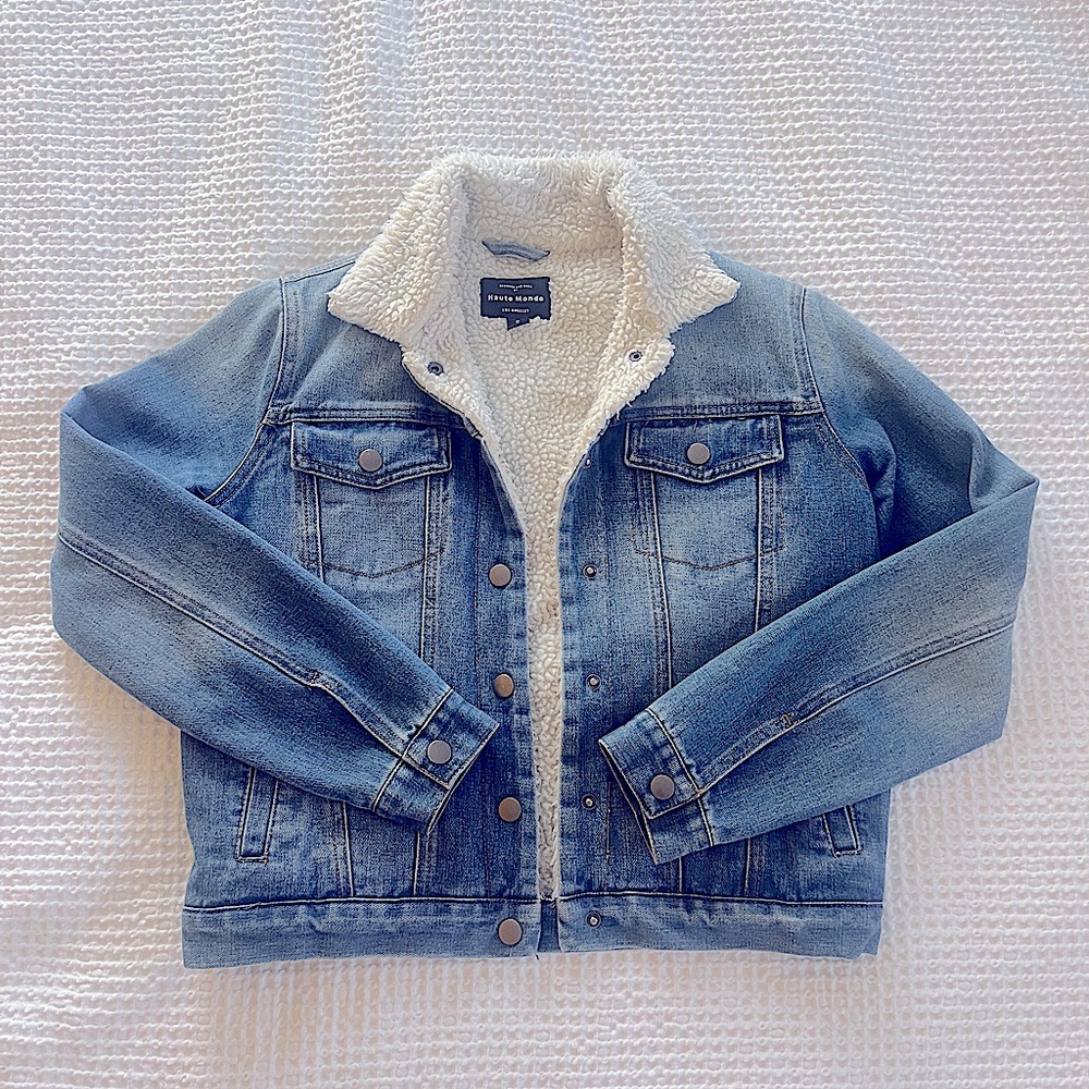 HAUTE MONDE Faux Sherpa Lined Denim Jacket S